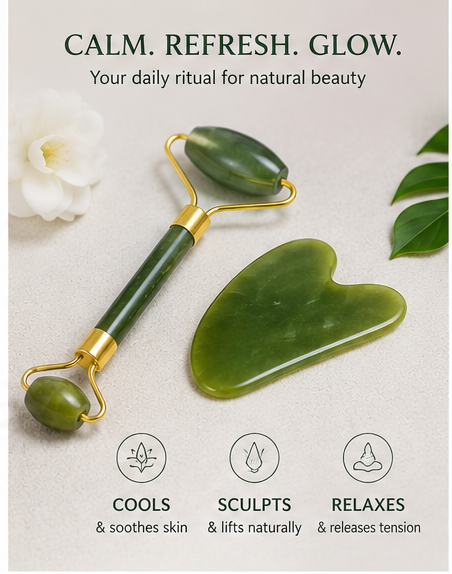 FLFWLASS Facial Roller & Gua Sha Set – Natural Green Quartz for Radiant Skin