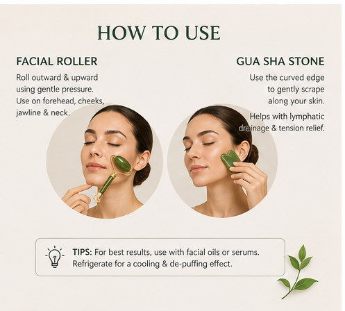 FLFWLASS Facial Roller & Gua Sha Set – Natural Green Quartz for Radiant Skin